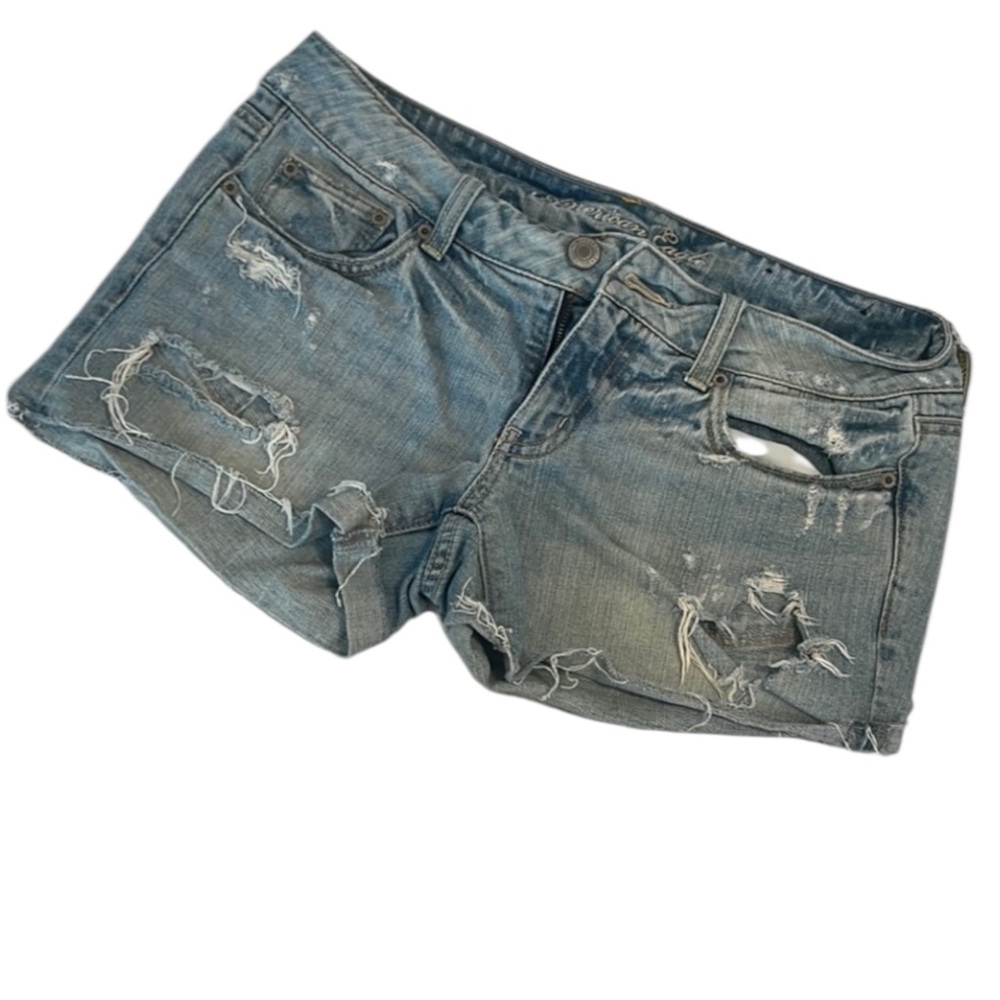 American Eagle Distressed Denim Midi Shorts Blue Size 8